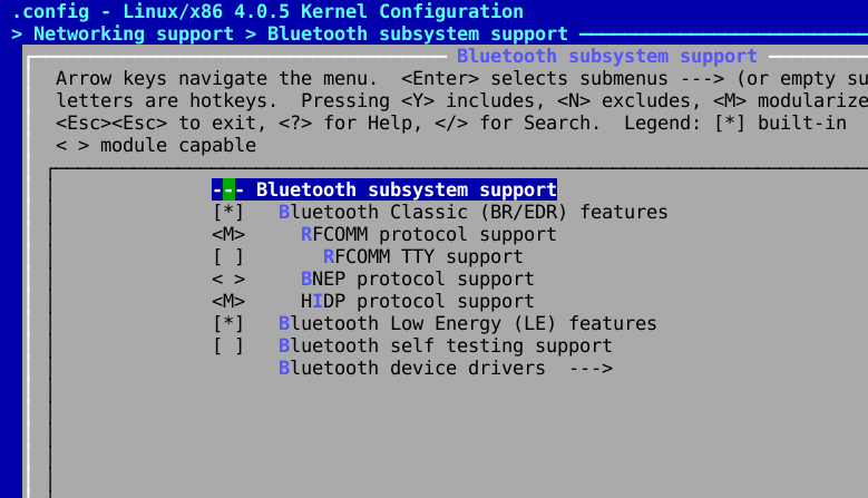 Menú de Bluetooth de KConfig